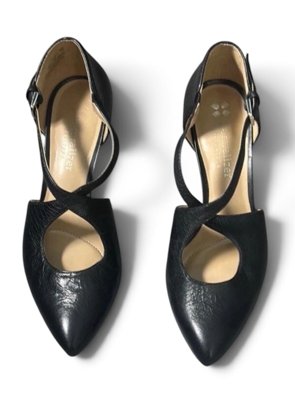 Naturalizer Okira Black Textured Leather Heels with Crisscross Straps, Size 6